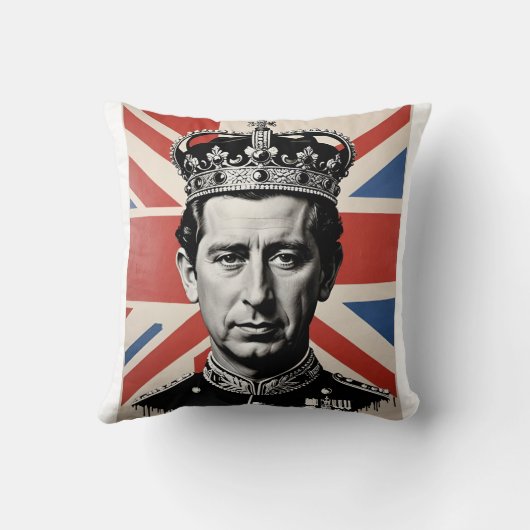 Koning Karel III gooit kussenkussen met kroon Kussen (Achterkant)