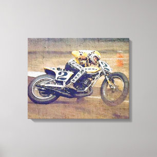 "Koning" Kenny Roberts in actie op de vuilfiets Canvas Afdruk