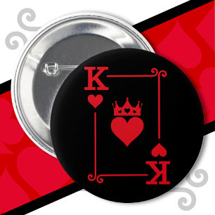 Koning & Koningin Harten Bijpassend Paar Koning va Ronde Button 5,7 Cm