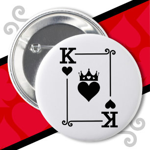Koning & Koningin Harten Bijpassend Paar Koning va Ronde Button 5,7 Cm
