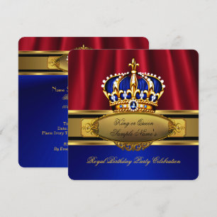 Koning Koningin Rood Koningsblauw Goud Verjaardags Kaart