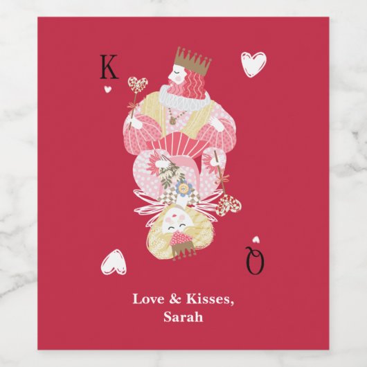 Koning & Koningin van het Hart Gepersonaliseerde W Wijn Etiket (Enkel label)