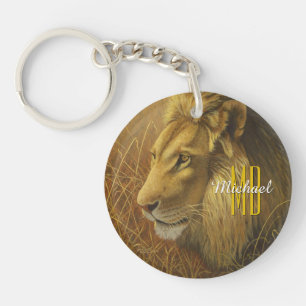 Koning Leeuw Monogram Naam, Personaliseer Sleutelhanger