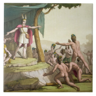 Koning Manco Capac en koningin Coya Mama ontvangen Tegeltje