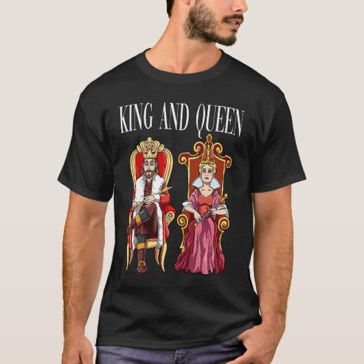 Koning met koningin met kroon op troon t-shirt (Voorkant)