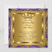 Koning of koningin Royal Blue Gold Birthday Party Kaart (Achterkant)