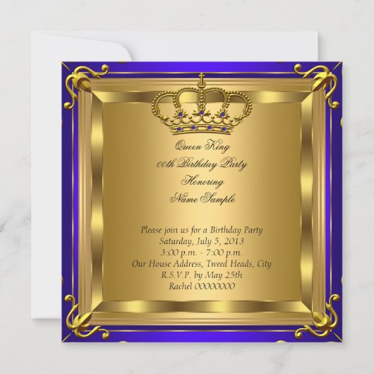 Koning of Koningin Royal Blue Gold Party 2 Kaart (Achterkant)