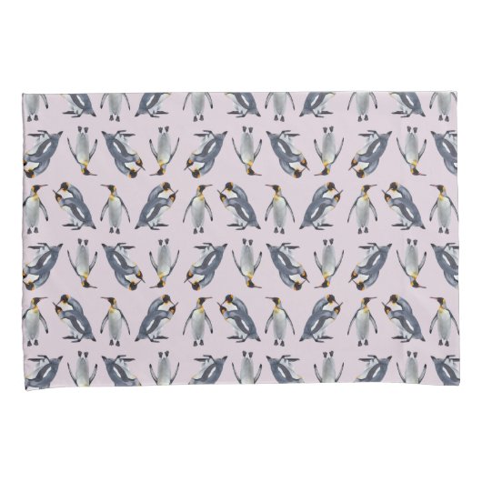 Koning Penguin Frenzy Kussenslopen (Dusty Pink) (Voorkant-Rechts)
