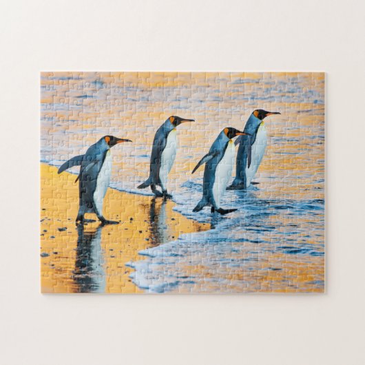 Koning pinguïns in zonsopgang legpuzzel (Horizontaal)
