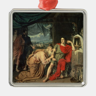Koning Priam smeekt Achilles om terug te keren Metalen Ornament