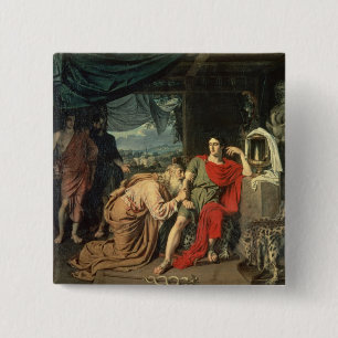Koning Priam smeekt Achilles om terug te keren Vierkante Button 5,1 Cm