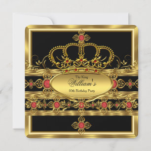Koning Prince Royal Gold Red Crown Birthday Party Kaart
