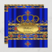 Koning Prins Royal Blue Red Crown Birthday 3 Kaart (Voorkant / Achterkant)