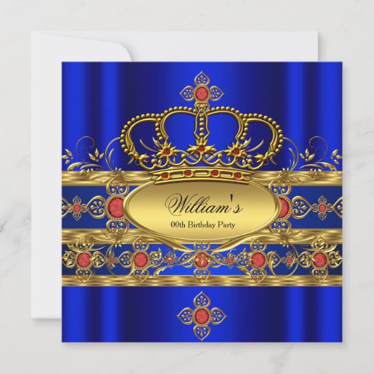 Koning Prins Royal Blue Red Crown Birthday 3 Kaart (Voorkant)