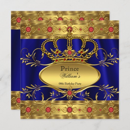 Koning Prins Royal Blue Regal Red Crown Birthday 2 Kaart (Voorkant / Achterkant)