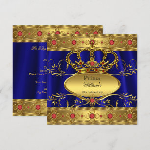 Koning Prins Royal Blue Regal Red Crown Birthday 2 Kaart