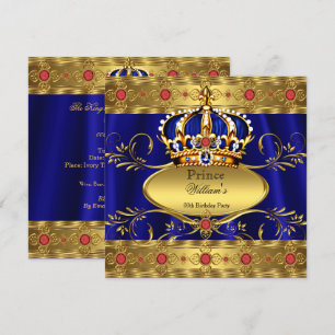 Koning Prins Royal Blue Regal Red Crown Birthday 3 Kaart