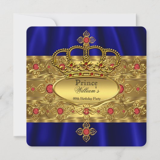 Koning Prins Royal Blue Regal Red Crown Birthday Kaart (Voorkant)