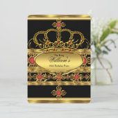 Koning Prins Royal Gold Red Crown Birthday Party 2 Kaart (Staand voorkant)