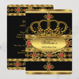 Koning Prins Royal Gold Red Crown Birthday Party 2 Kaart