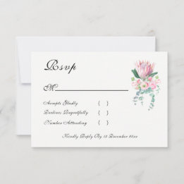 Koning Protea Aquarel Bloemige Elegante Trouw RSVP Kaartje