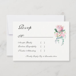 Koning Protea Aquarel Bloemige Elegante Trouw RSVP Kaartje