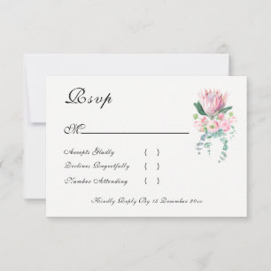 Koning Protea Aquarel Bloemige Elegante Trouw RSVP Kaartje