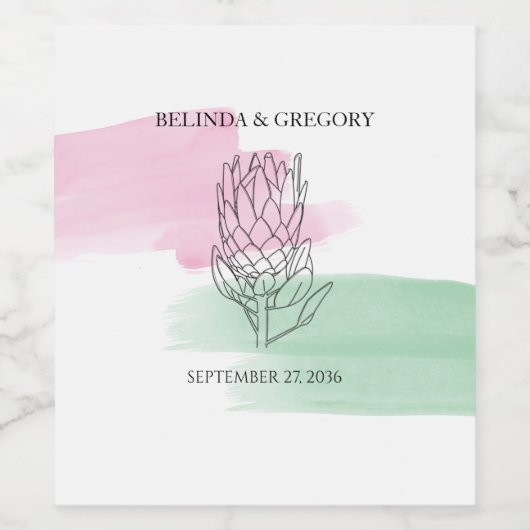 Koning Protea Aquarel Bruiloft Wijn Etiket (Enkel label)
