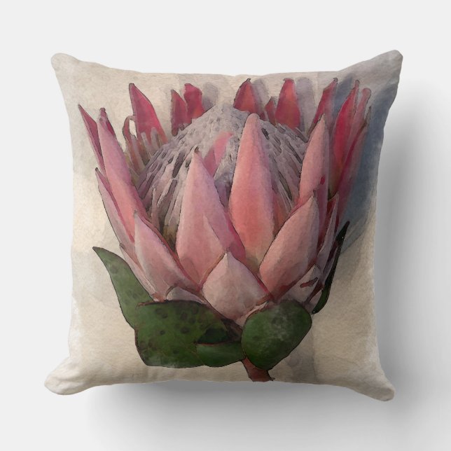 Koning Protea aquarelpapier Kussen (Voorkant)