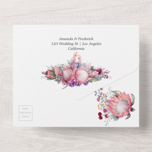 Koning Protea Bloemen Boho Bruiloft All In One Uitnodiging (Achterkant)