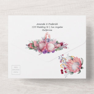 Koning Protea Bloemen Boho Bruiloft All In One Uitnodiging