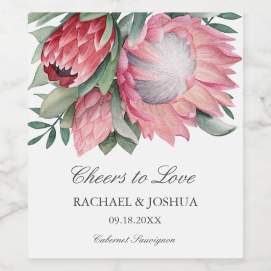 Koning Protea Boeket Botanische bruiloft Wijn Etiket