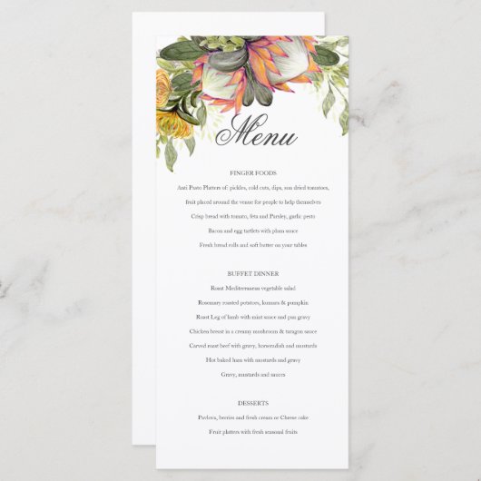 Koning Protea Boeket Bruiloft Menu (Voorkant / Achterkant)