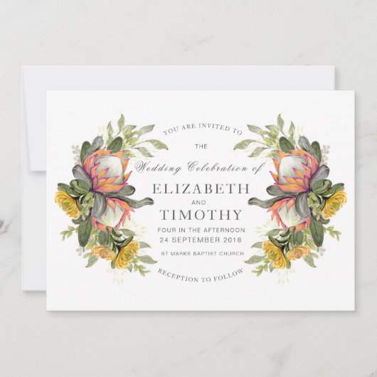 Koning Protea Boeket Bruiloft Uitnodiging (Voorkant)