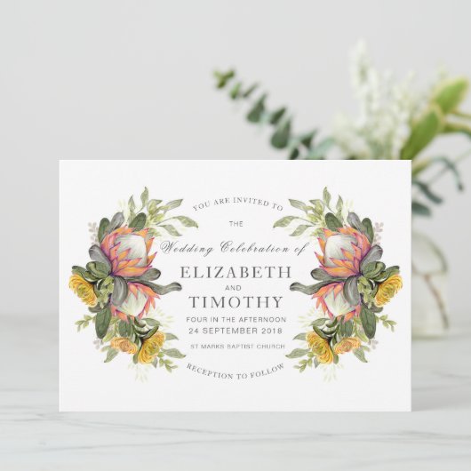 Koning Protea Boeket Bruiloft Uitnodiging (Staand voorkant)