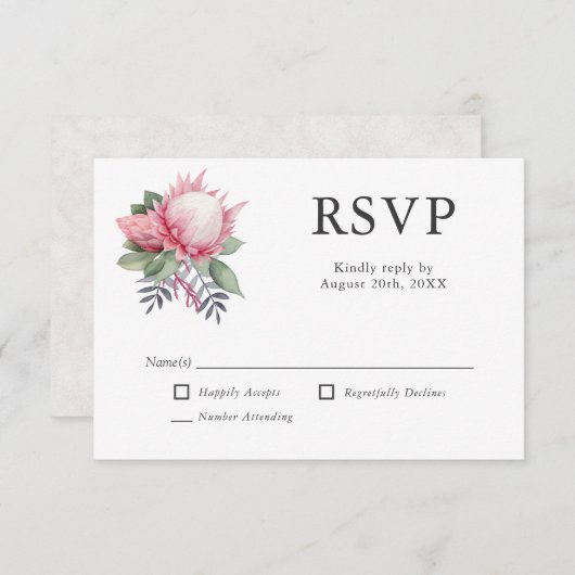 Koning Protea Botanische Bruiloft RSVP (Voorkant / Achterkant)