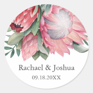 Koning Protea Gepersonaliseerde Botanische Envelop Ronde Sticker