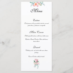Koning Protea Roze Aquarel Pastel Elegante Trouw Menu