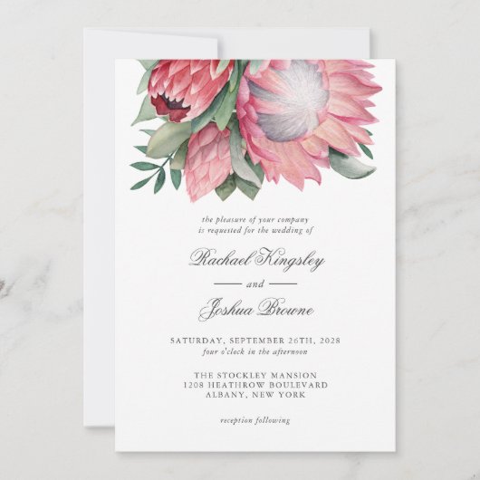 Koning Protea Waterverf Floral Wedding Kaart (Voorkant)