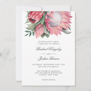Koning Protea Waterverf Floral Wedding Kaart