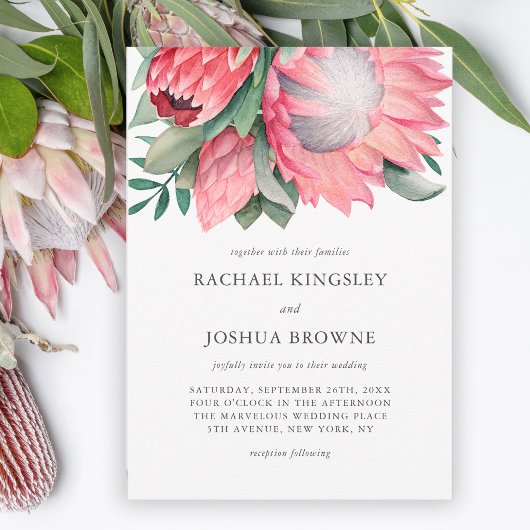 Koning Protea Waterverf Floral Wedding Kaart