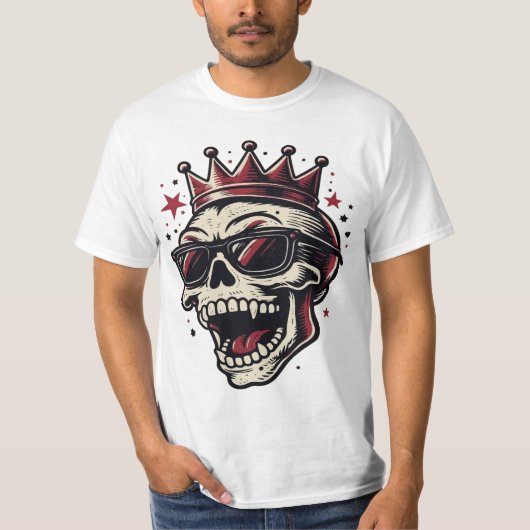 Koning Rockstar Schedel met Zonnebril T-shirt (Voorkant)