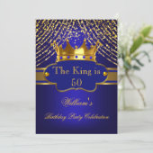 Koning Royal Blue Gold Crown Birthday Party Mannen Kaart (Staand voorkant)