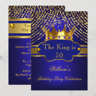 Koning Royal Blue Gold Crown Birthday Party Mannen Kaart