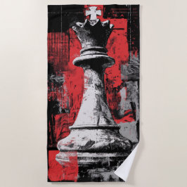 Koning Schaakstuk Kunst – Rood Zwart Grunge Design Strandlaken