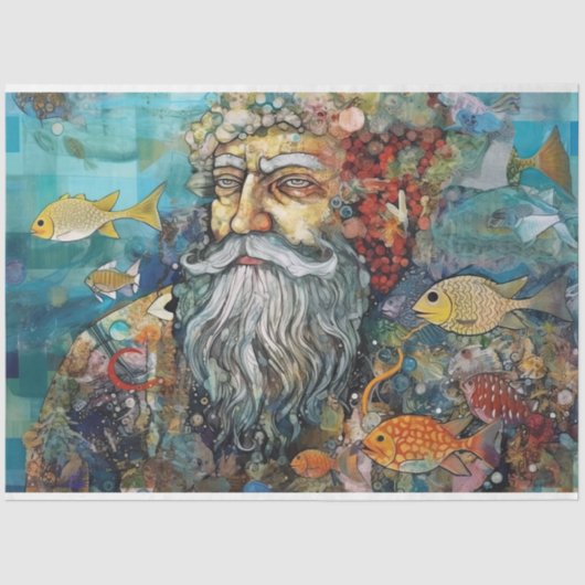 Koning Triton Zeemeermin Merman Collage Decoupage Tissuepapier (Voorkant)