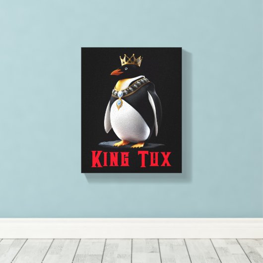Koning Tux - Regal Linux Penguin Canvas Afdruk (Insitu (Houten vloer))