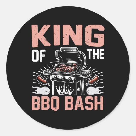 Koning van de BBQ Bash Partij Ronde Sticker (Voorkant)