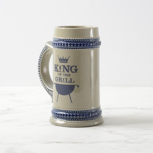 Koning van de Gril, blauw Bierpul (Voorkant links)