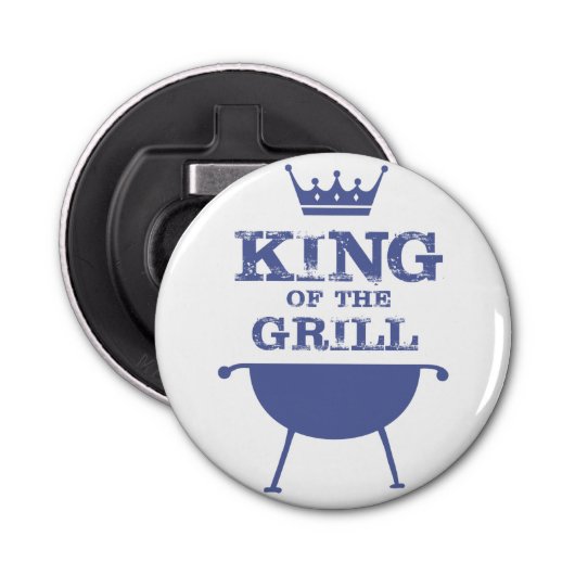 Koning van de Gril, blauw Button Flesopener (Voorkant)